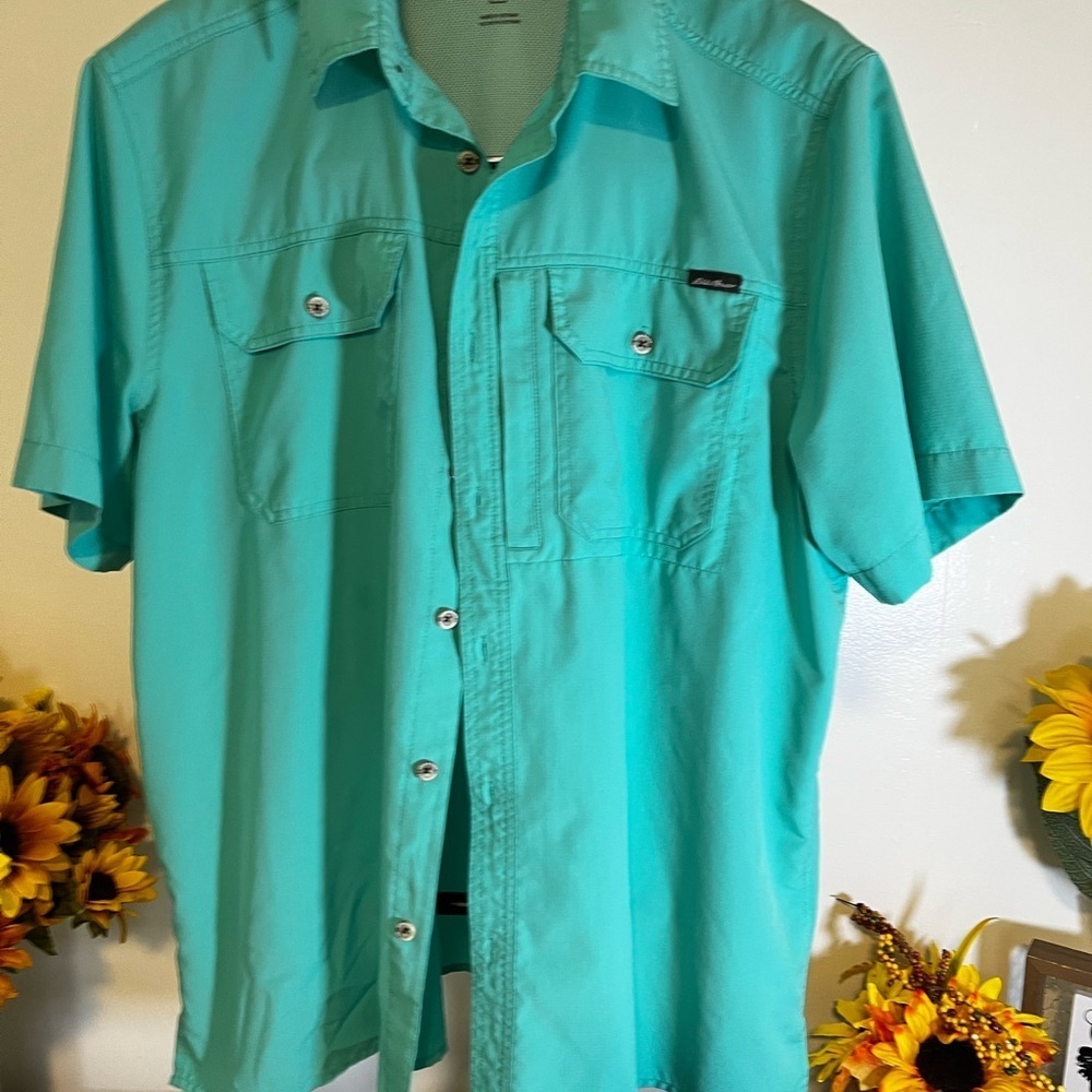 🏕️ Eddie Bauer Men’s Performance Short Sleeve Shirt – Turquoise – Size L - Picture 8 of 8